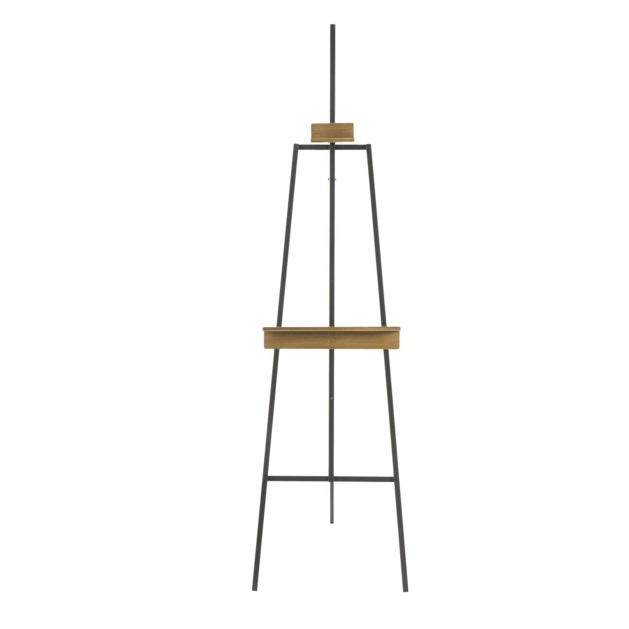 56.25" Black Metal Painter's Inspired 3-Tier Display Easel with Gold Accents